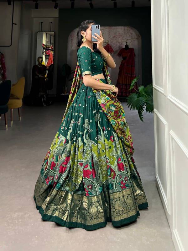 Elegant Tussar Silk Lehenga Choli Set with Foil and Mill Print Work | Floral Dupatta | Premium Quality