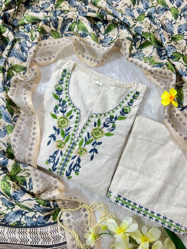 Premium Khadi Cotton kurti Pent With Dupatta Ensemble