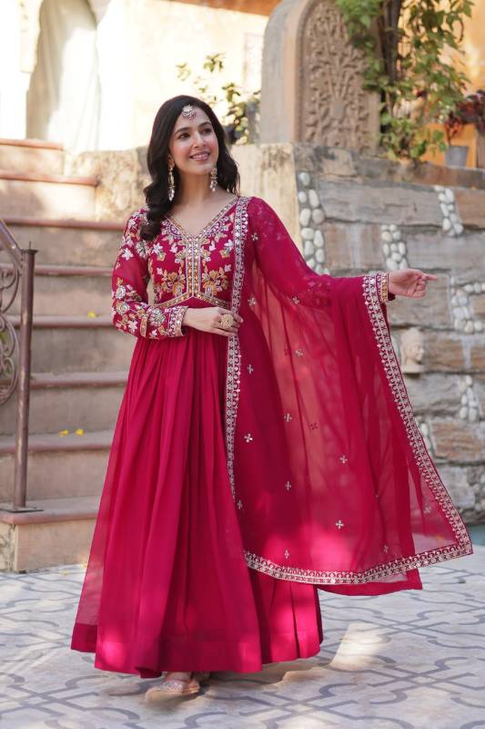 Elegant Faux Blooming Gown with Embroidery & Zari Sequins Work | Designer Dupatta