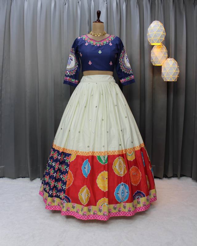 Elegant Muslin Cotton Printed Lehenga Choli Set with Real Mirror Work | SF-1498