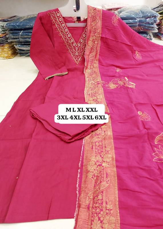 Wedding Season Special: Heavy Roman Silk Kurti Set with Jacquard Dupatta