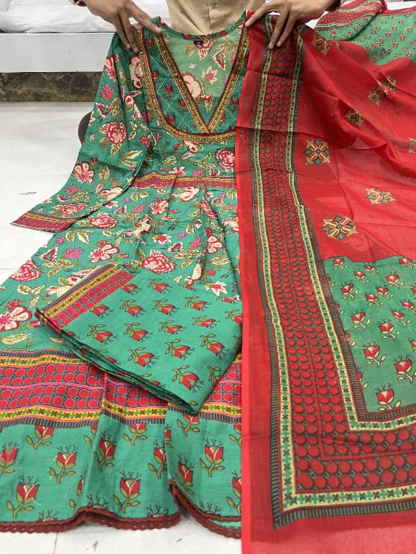 New Anarkali Kurti Plazzo With Dupatta Cotton