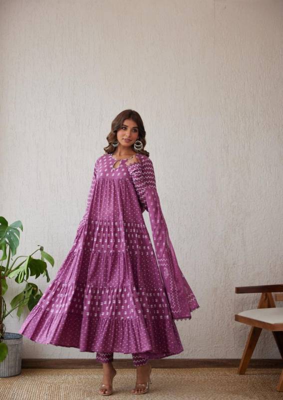 Anarkali Kurti Pent With Dupatta Jaipuri Cotton