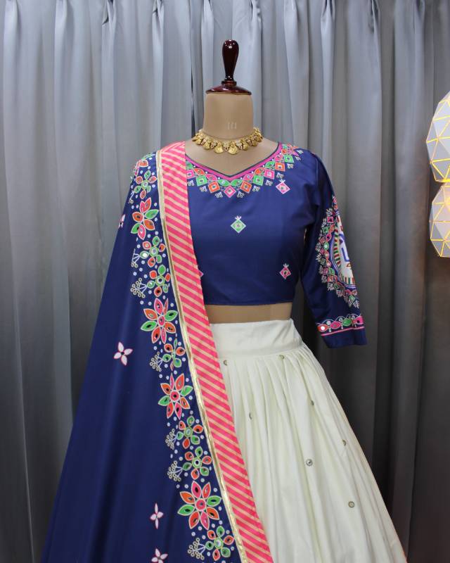 Elegant Muslin Cotton Printed Lehenga Choli Set with Real Mirror Work | SF-1498
