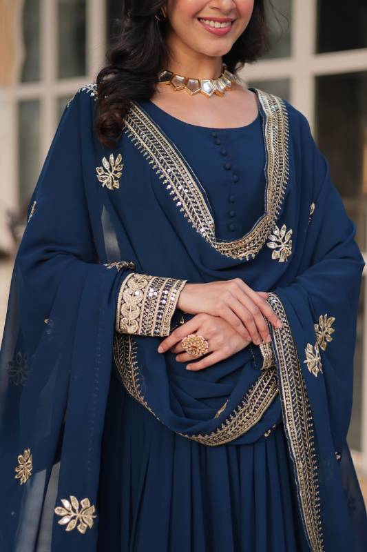 Elegant Faux Blooming Embroidered Gown with Dupatta – KA-1135