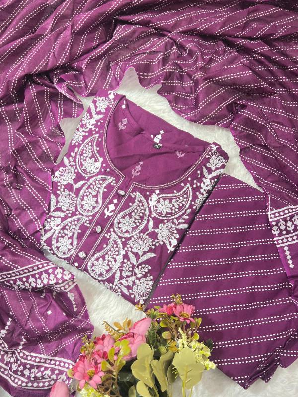 thereal Elegance Pure Cotton Ethnic Set - Embroidered Kurti, Pant, and Dupatta