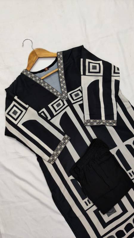 Chic Office Wear: Charcoal Digital Panel Printed Kurta & Pant Set