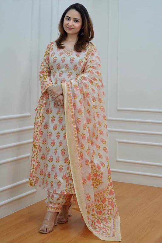 White-Grey Floral Afghani Suit Set: A Perfect Blend of Tradition and Sophistication