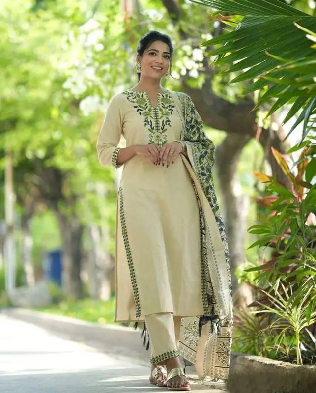 Premium Khadi Cotton kurti Pent With Dupatta Ensemble