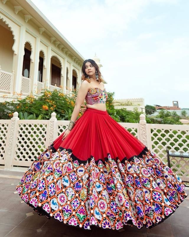 Classy Blue Muslin Cotton Lehenga Choli Set with Real Mirror Work | Perfect for Navratri | SF-1503