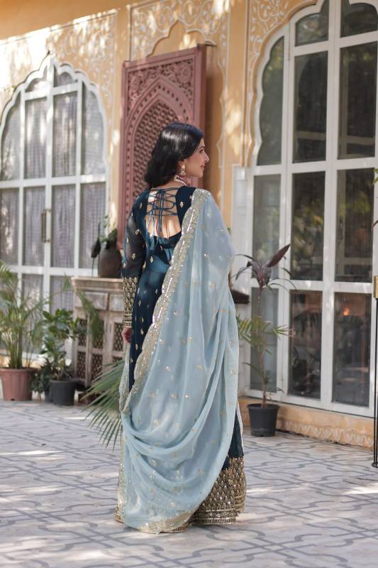 Faux Blooming Embroidered Gown with Tabby Silk Dupatta – KA-1136
