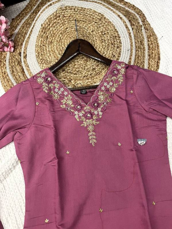 Heavy Roman Silk Kurti Set with Hand Embroidery, Zari Work & Banarasi Dupatta (3-Piece |