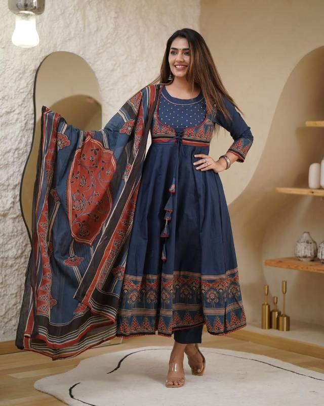 Premium Cotton Printed Kurti 3-Piece Set with Pant & Dupatta