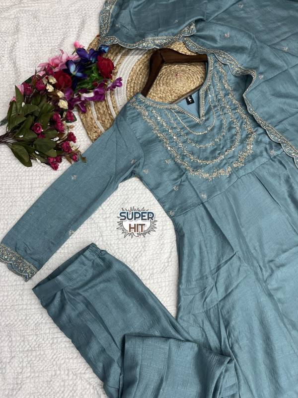 Premium Heavy Vichitra Silk Kurti Set – Fully Stitched 3-Piece Embroidered Suit