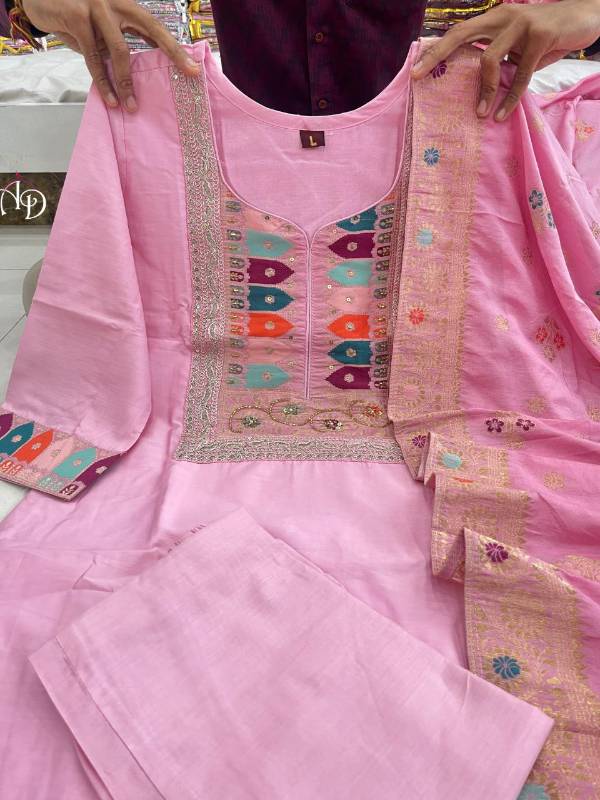 Chanderi Silk Kurti Pent With Jacquard Duapatta