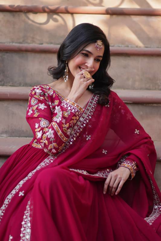 Elegant Faux Blooming Gown with Embroidery & Zari Sequins Work | Designer Dupatta