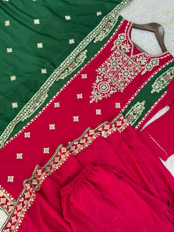 3-Piece Fancy Kurti Set with Beautiful Jacquard Sharara and Dupatta