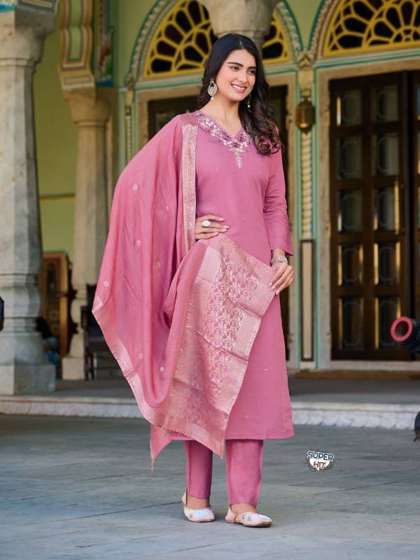 Heavy Roman Silk Kurti Set with Hand Embroidery, Zari Work & Banarasi Dupatta (3-Piece |