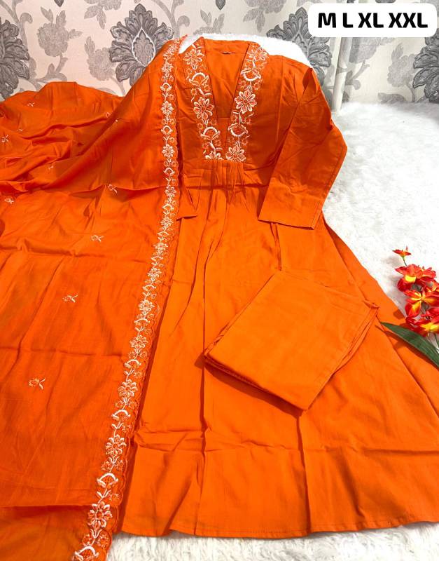 Exquisite Full Anarkali 3-Piece Pure Cotton Embroidered Suit with Dupatta