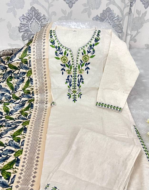 Premium Khadi Cotton kurti Pent With Dupatta Ensemble