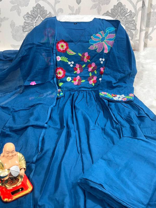 Elegant Heavy Embroidered 3-Piece Cotton Suit with Matching Pants