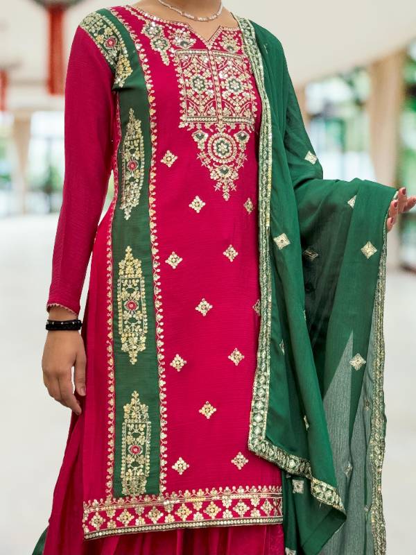 3-Piece Fancy Kurti Set with Beautiful Jacquard Sharara and Dupatta