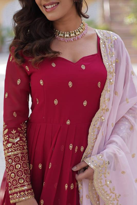 Faux Blooming Gown with Embroidery & Zari Sequins Work | Dupatta Included