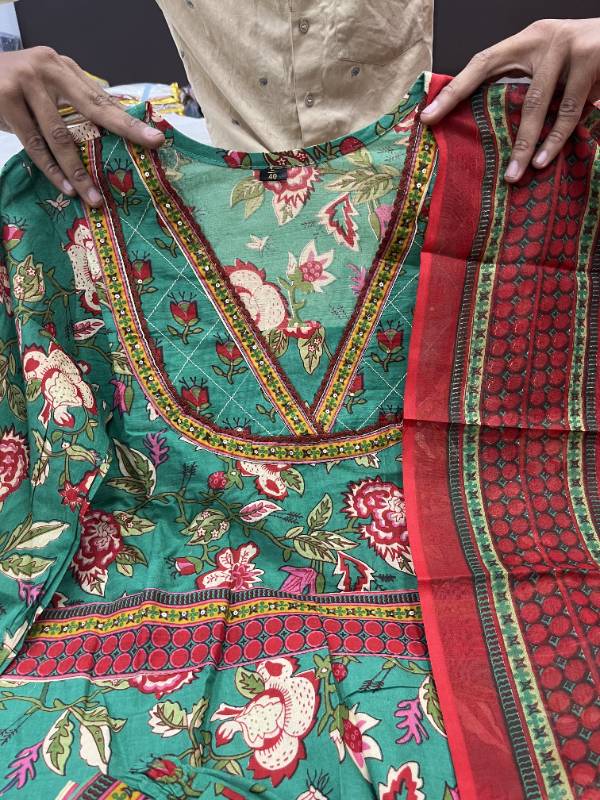 New Anarkali Kurti Plazzo With Dupatta Cotton