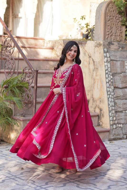 Elegant Faux Blooming Gown with Embroidery & Zari Sequins Work | Designer Dupatta