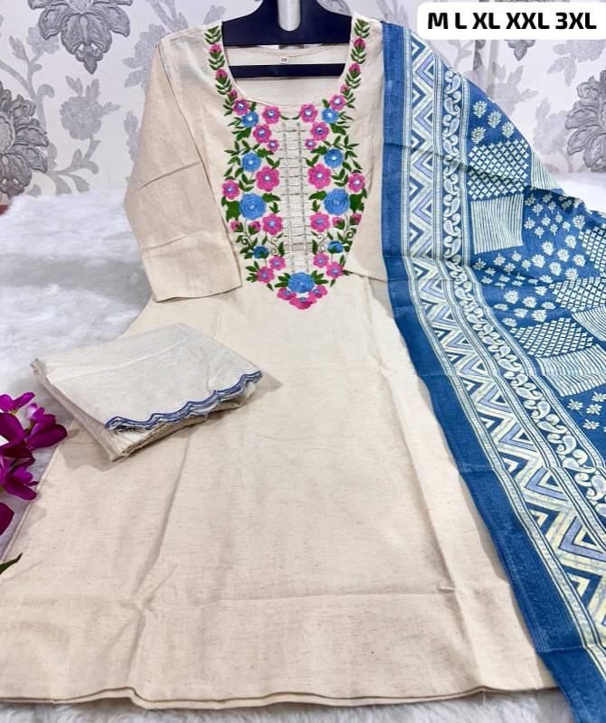 Classy Handloom Khadi Cotton Embroidery Suit with Khadi Silk Dupatta