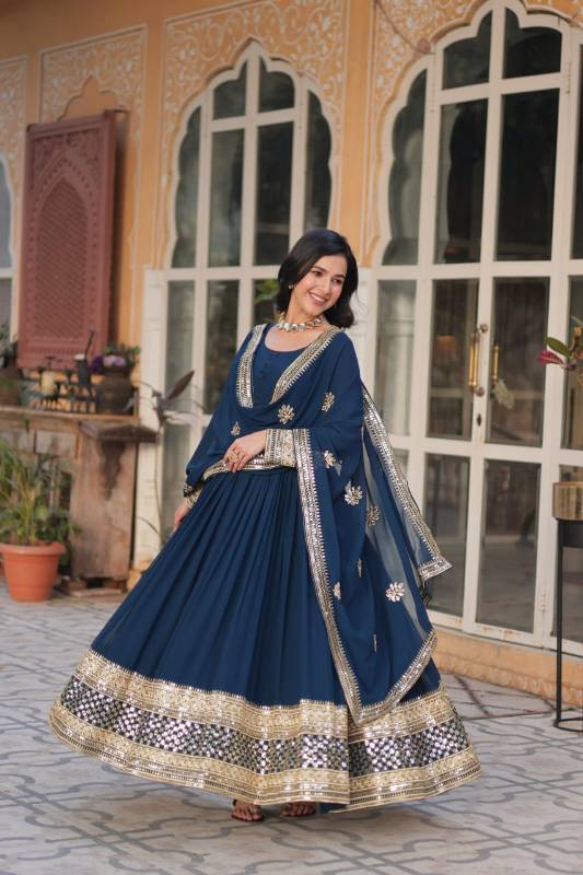 Elegant Faux Blooming Embroidered Gown with Dupatta – KA-1135