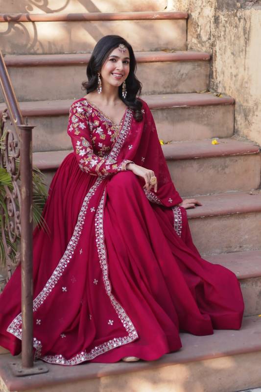 Elegant Faux Blooming Gown with Embroidery & Zari Sequins Work | Designer Dupatta