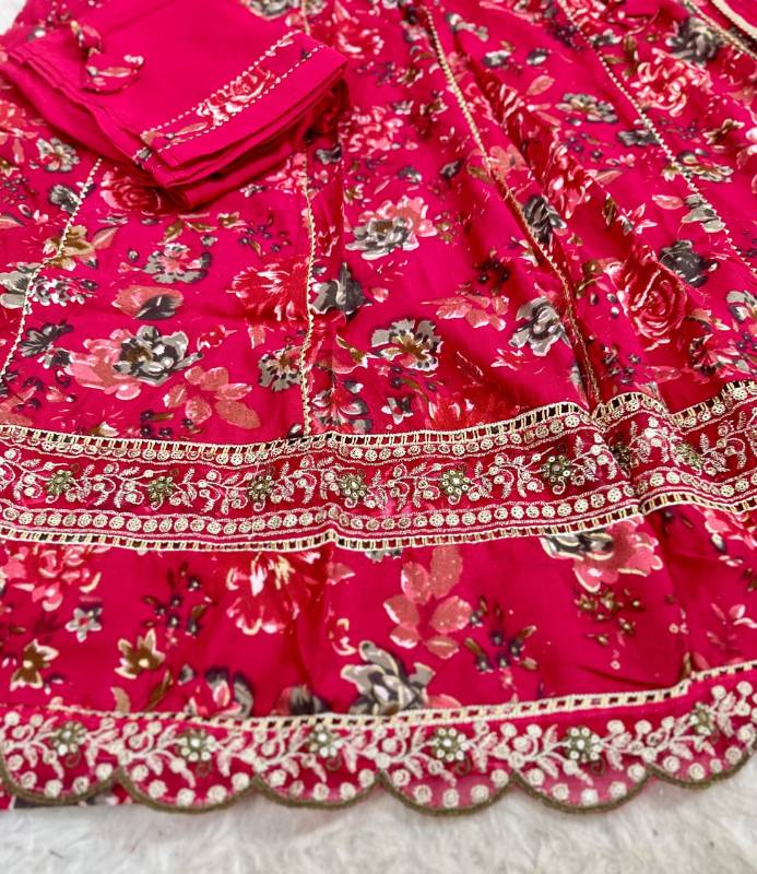 Beautiful ANARKALI KURTA With Heavy Reyon Embroidery Work On Yoke Along with Pant With Chiffon Duppata