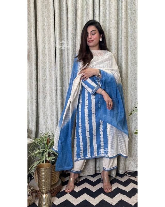 Premium Heavy Cotton Printed Kurti Set with Shells, Handwork & Tie-Dye Kota Doriya Dupatta