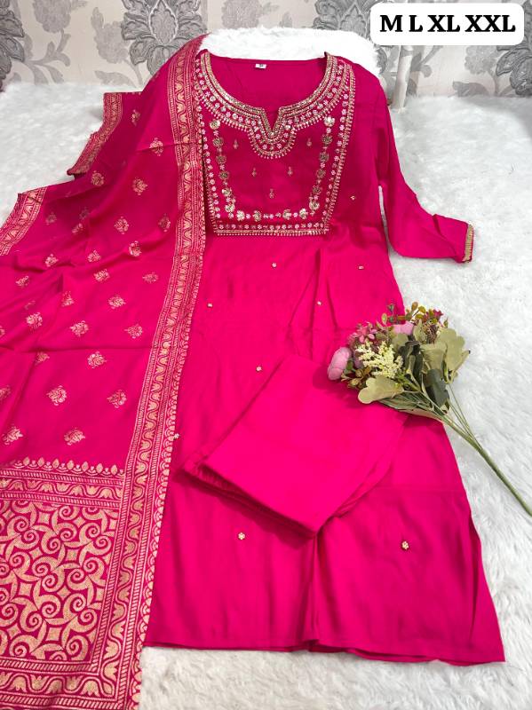 Premium Rayon Embroidered Kurti Set with Pant & Latkan Dupatta – Handwork & Sequins Detailing