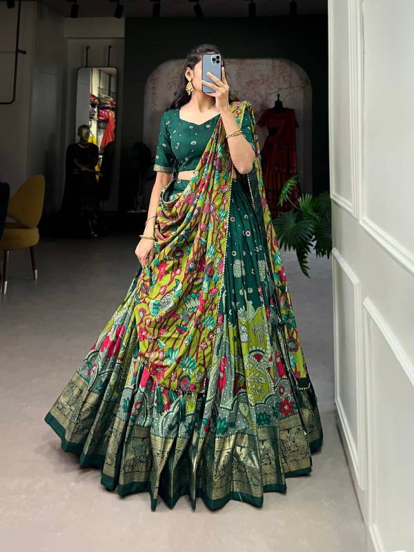 Elegant Tussar Silk Lehenga Choli Set with Foil and Mill Print Work | Floral Dupatta | Premium Quality