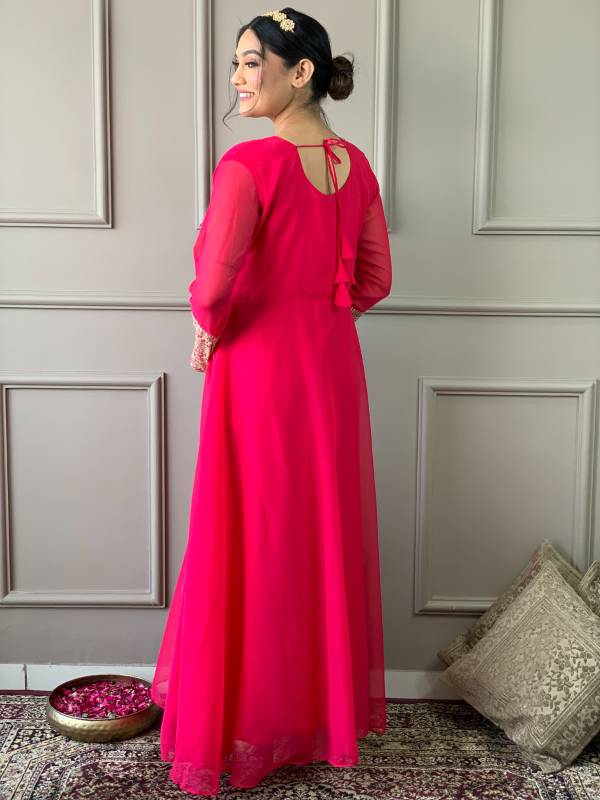 Gown Georgette Fabric Embroidery on sleeve also with heavy Embroidery Duppata with 4 Sid less