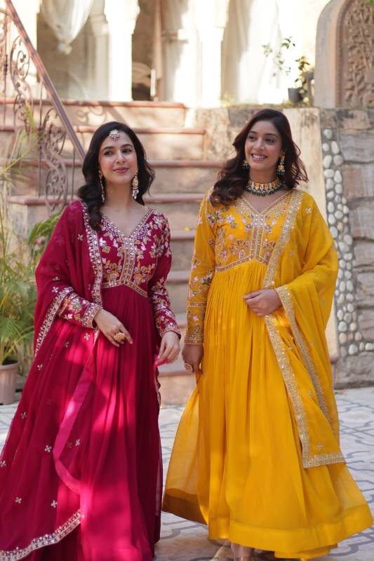 Elegant Faux Blooming Gown with Embroidery & Zari Sequins Work | Designer Dupatta