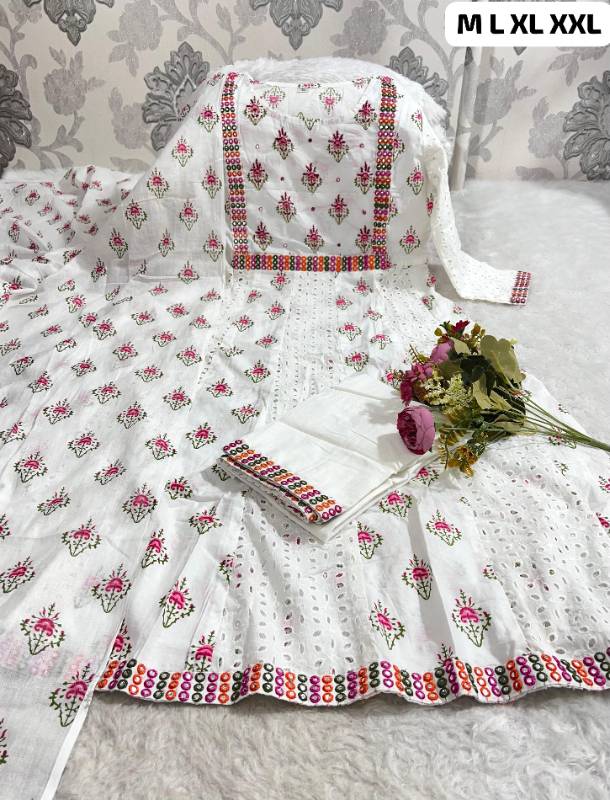 Premium Cotton Anarkali Chikankari Kurti Set with Mirror Embroidery & Malmal Dupatta