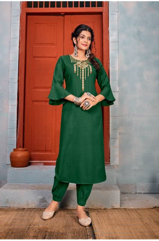 Elegant Rayon Kurti & Pant Set with Embroidery Work