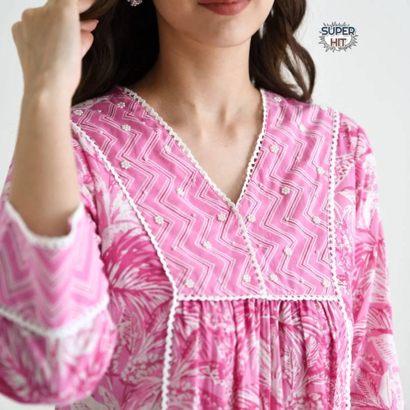Premium Heavy Rayon Slub Kurti Set with Hand Embroidery & Zari Weaving