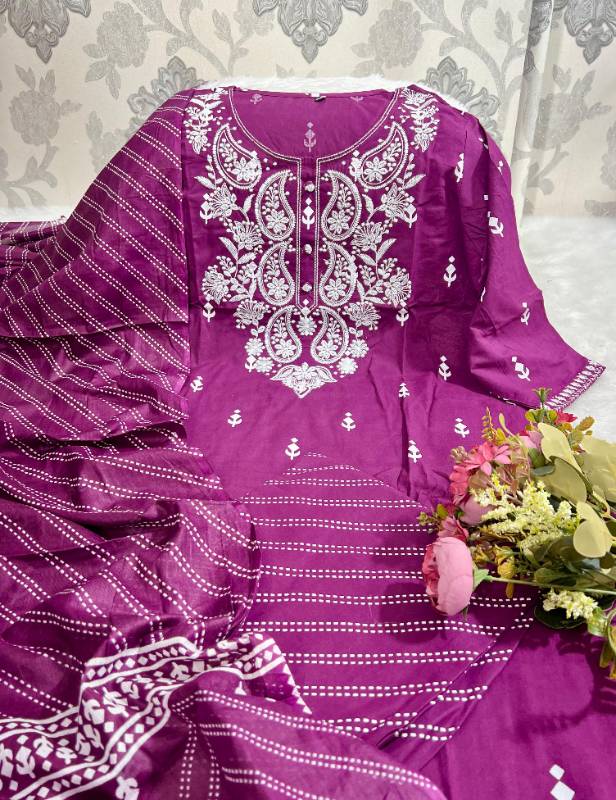 thereal Elegance Pure Cotton Ethnic Set - Embroidered Kurti, Pant, and Dupatta