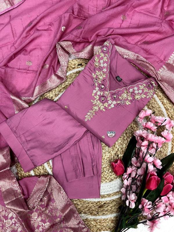 Heavy Roman Silk Kurti Set with Hand Embroidery, Zari Work & Banarasi Dupatta (3-Piece |