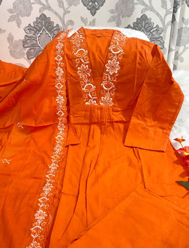 Exquisite Full Anarkali 3-Piece Pure Cotton Embroidered Suit with Dupatta