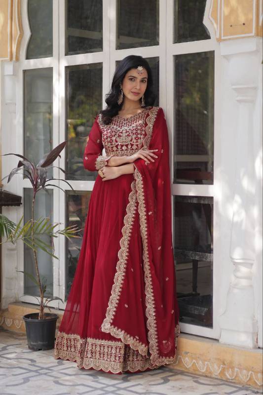 Exquisite Faux Blooming Embroidered Gown with Dupatta – KA-1137