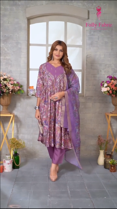 Folly Fabric Nyra Cut Kurti With Plazzo With jacquard Dupatta