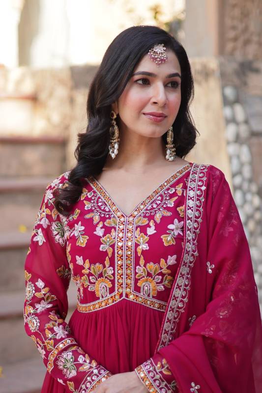 Elegant Faux Blooming Gown with Embroidery & Zari Sequins Work | Designer Dupatta