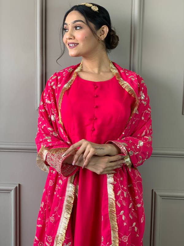 Gown Georgette Fabric Embroidery on sleeve also with heavy Embroidery Duppata with 4 Sid less