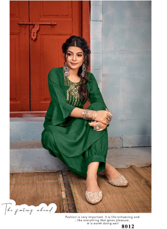 Elegant Rayon Kurti & Pant Set with Embroidery Work