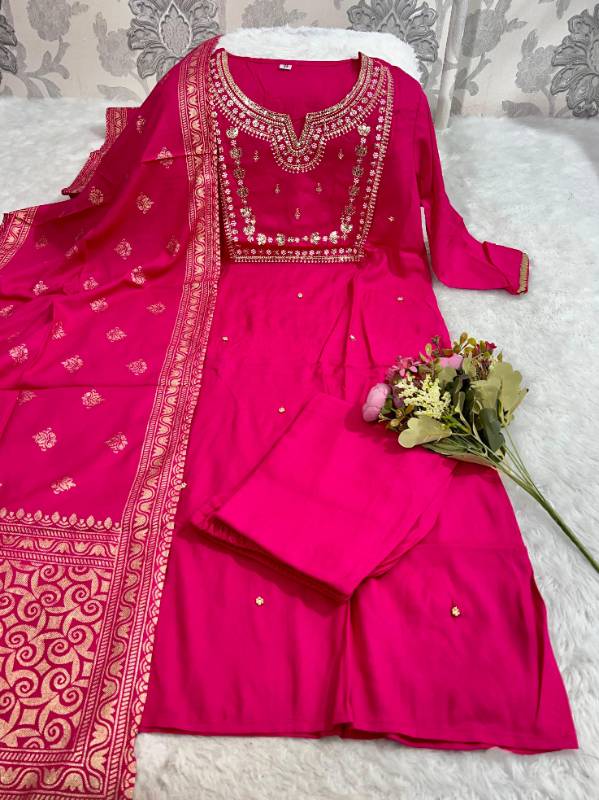 Premium Rayon Embroidered Kurti Set with Pant & Latkan Dupatta – Handwork & Sequins Detailing